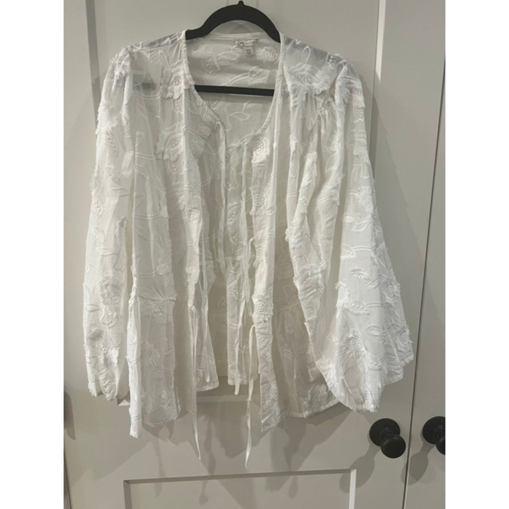 Cato White Floral Embroidered Tie Front Cardigan Top Plus Size 18/20 Boho Sheer